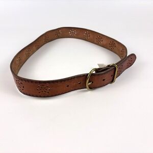 Lucky Brand Tooled Brown Leather Belt Womens Sz S Floral Sun Brass Boho